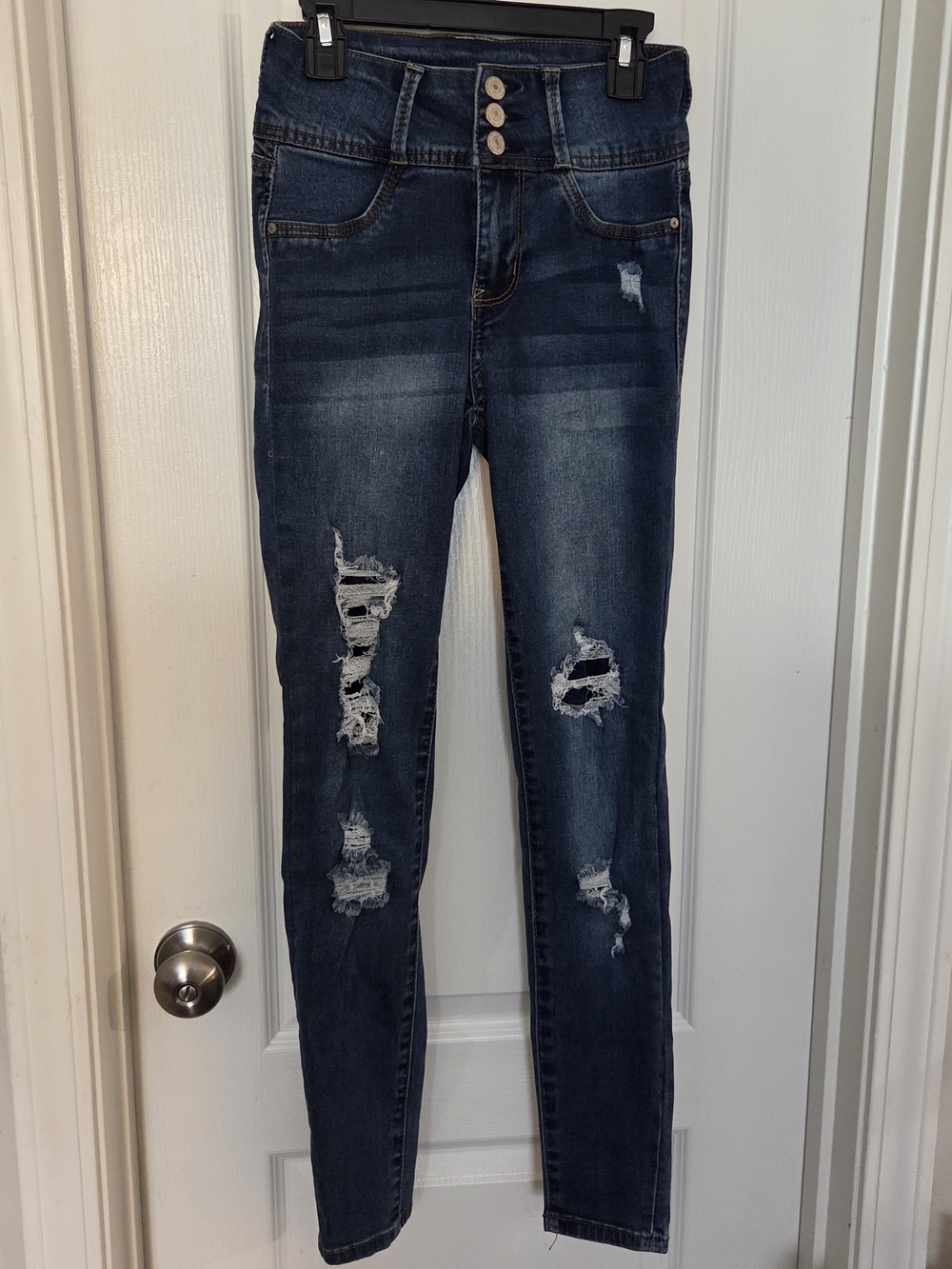 Wallflower Dark Blue Sassy High-Rise Distressed Skinny Jeans Sz 3